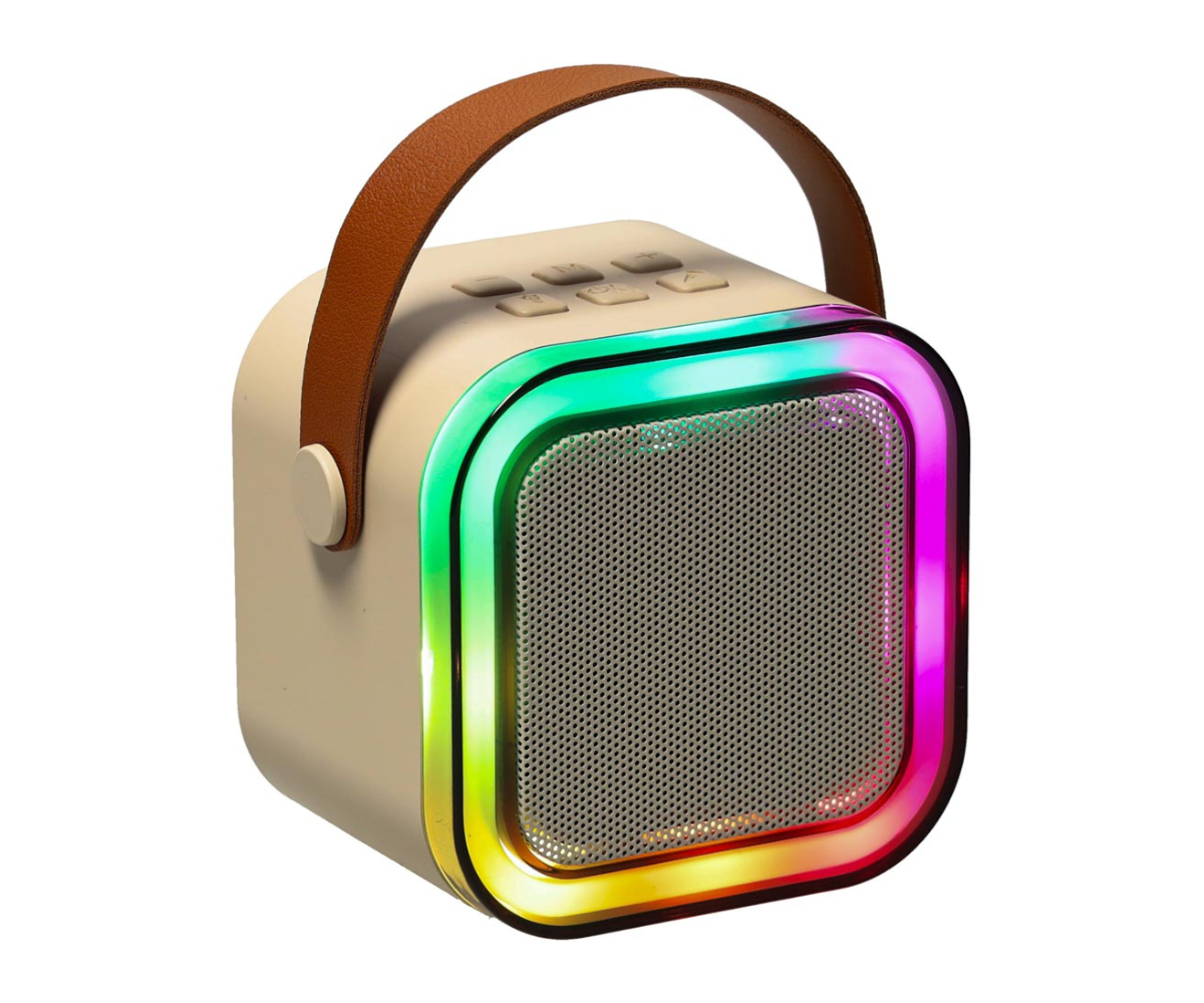Kaasaskantav karaokekõlar S bluetoothiga + 2 mikrofoni LED tulega, beež