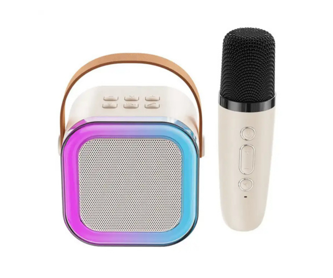 Kaasaskantav karaokekõlar bluetoothiga + 1 mikrofoni LED tulega beež