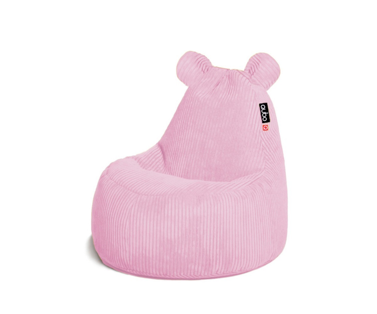 Kott-tool Qubo™ Teddy Bubblegum FEEL FIT roosa mugavustool, millel on karupalji kujundus.