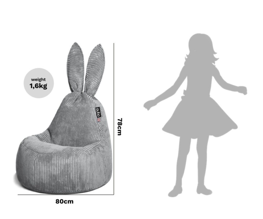 Kott-tool Qubo™ Baby Rabbit Onyx FEEL FIT, mõõtudega 80cm ja 78cm, kaal 1,6kg.