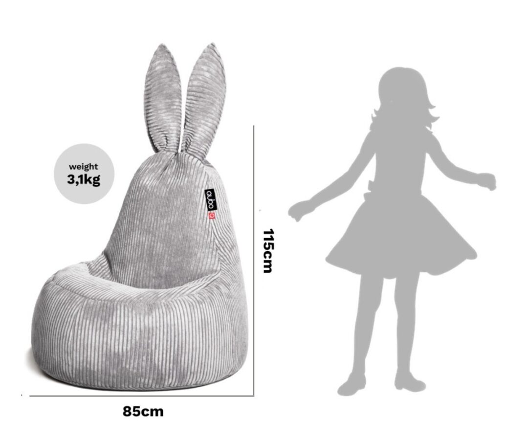 Kott-tool Qubo™ Daddy Rabbit Onyx FEEL FIT koos mõõtmete ja kaalu näiduga. Istme laius 85 cm ja kõrgus 115 cm.