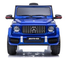 Laste elektriauto Mercedes G63 AMG – sinine, esivaatest ja logo.