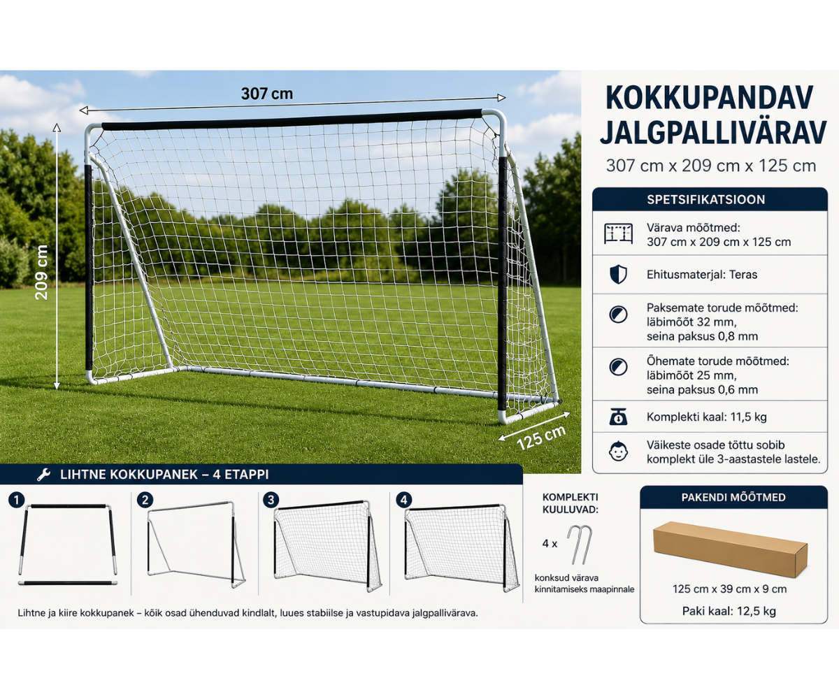 Suur jalgpallivärav 307x209cm Lean Sport