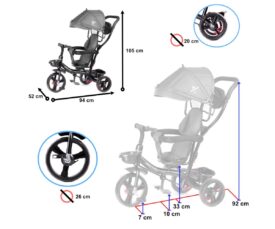 Kolmerattaline Trike Fix Lite 3in1 – kokkupandav, mõõtmete ja suuremate detailide joonis.