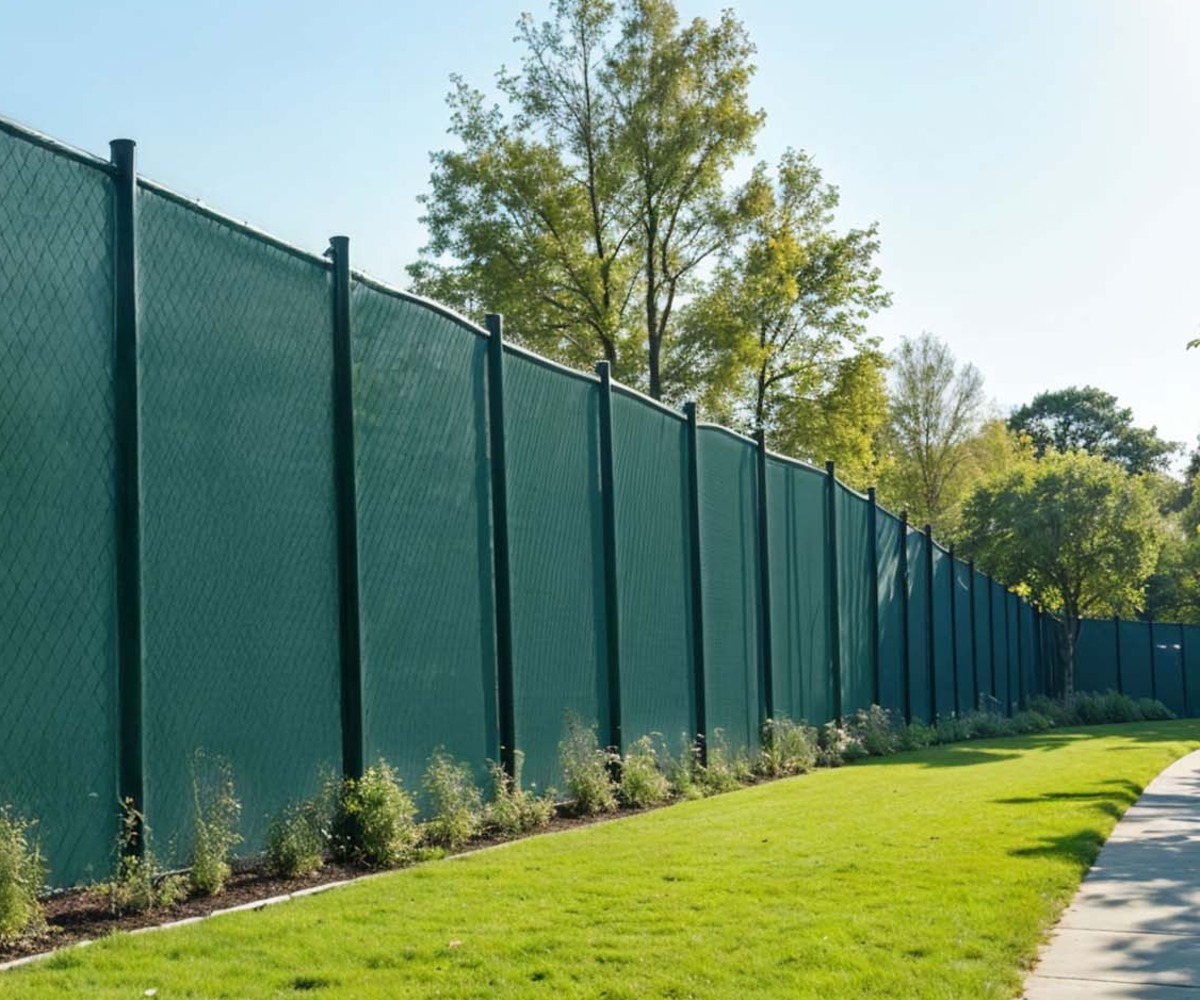 Roheline varjuvõrk 1,5×25m 140g/m² aiakaitse kasutuses