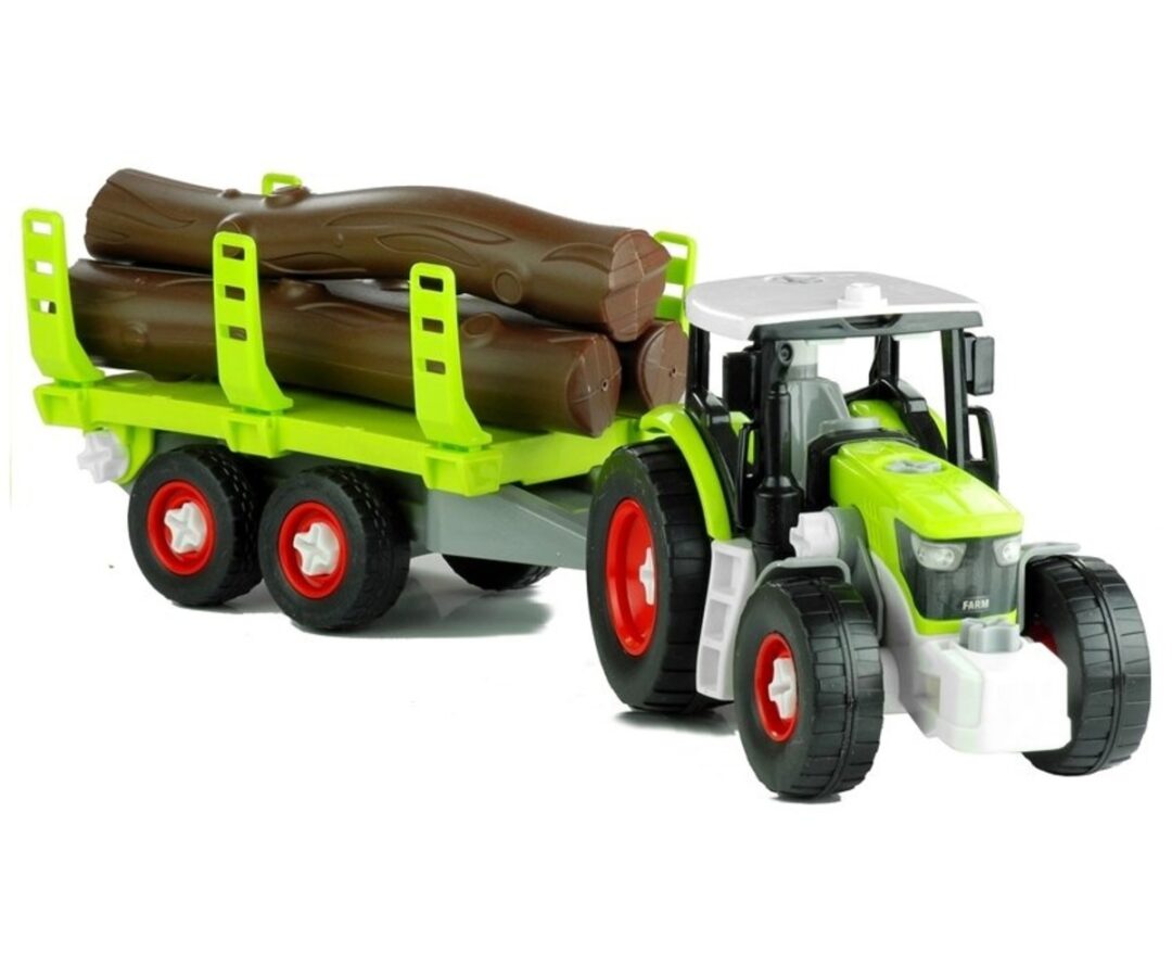 Komplekt traktor ja haagis puidu transportimiseks, näha haagis puiduhangetega.