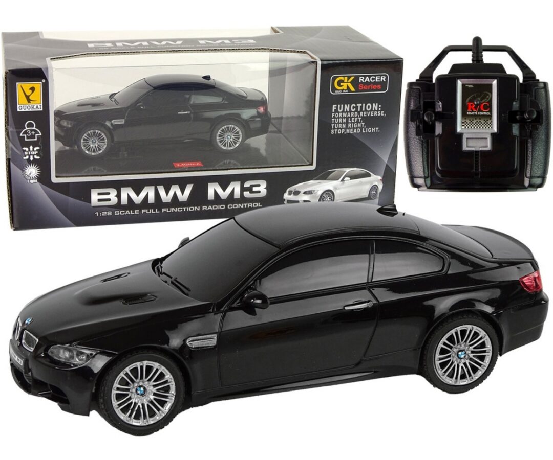 Kaugjuhitav auto BMW M3 must - kompaktne sportauto elegantse pakendiga.