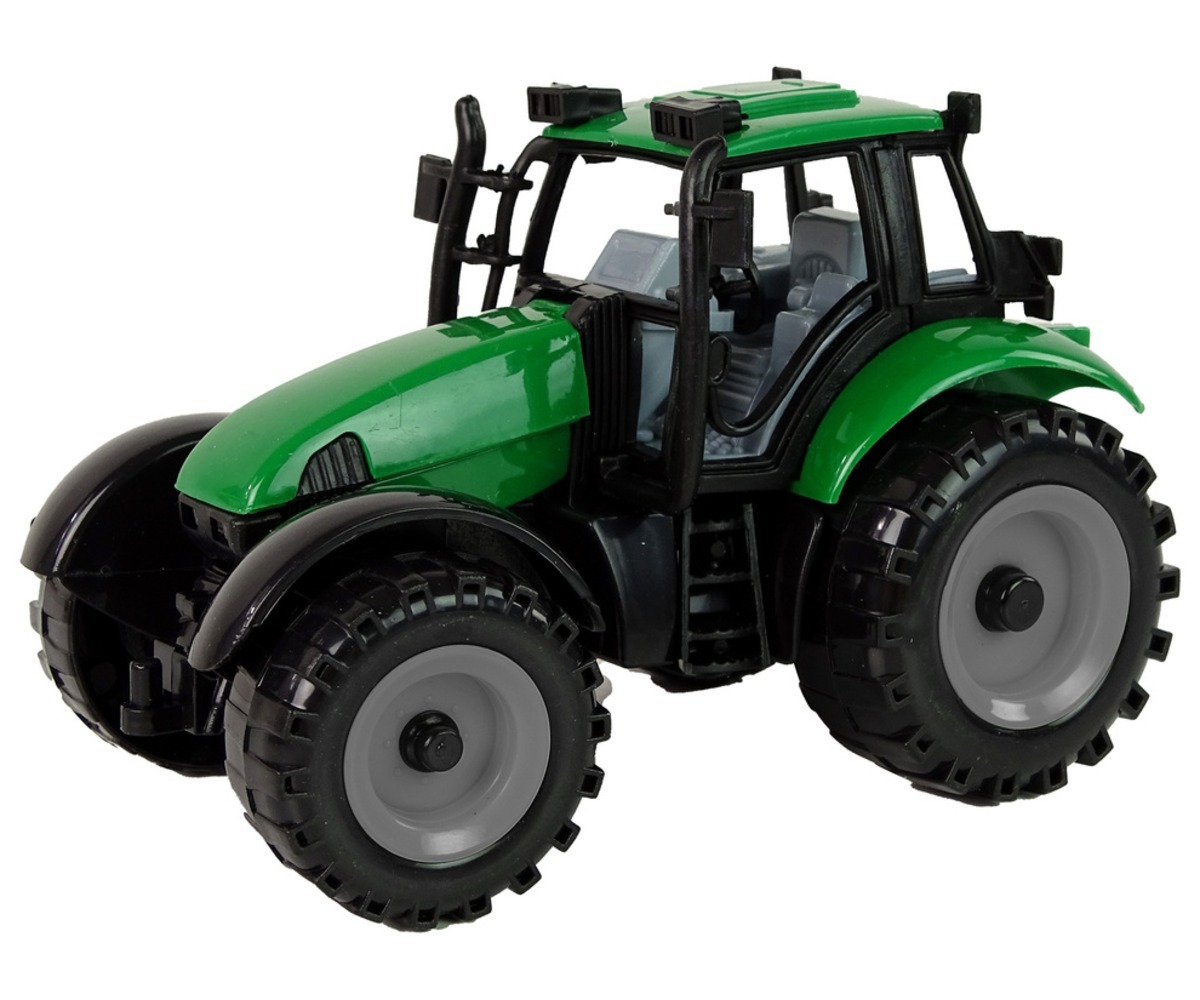 Traktor Ideal Farm Green avaneva kapotiga, vaade küljelt, rõhutades selle stiilset disaini ja detailide täpsust.