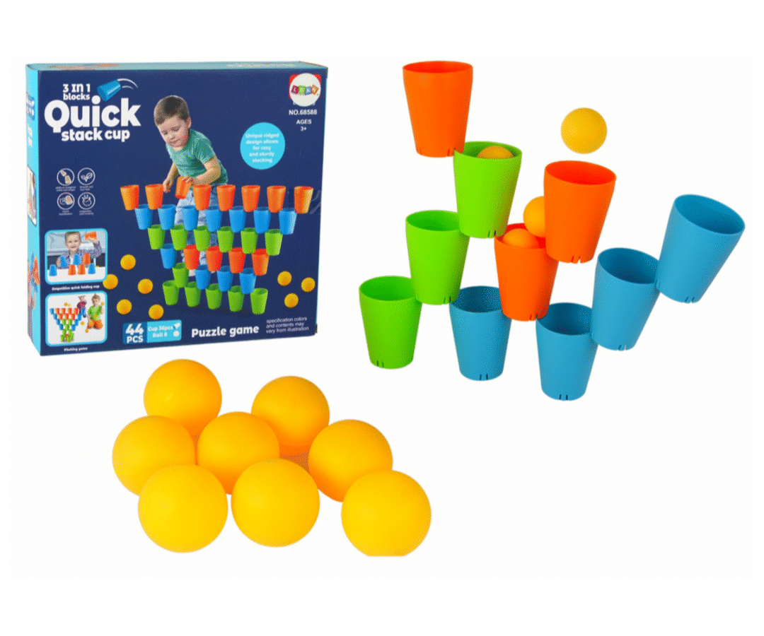 Topsi Puzzle mäng 3in1 – 44-osaline hariv topsimäng, millel on värvilised topsid ja pallid.
