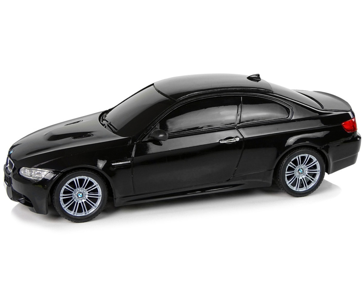 Küljelt vaade BMW M3 mustast puldiga juhtitavast autost - 1:18 mudel