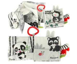 Sensoorne pehmest kangast raamat – öökull, avatud lehed, panda ja teised loomad