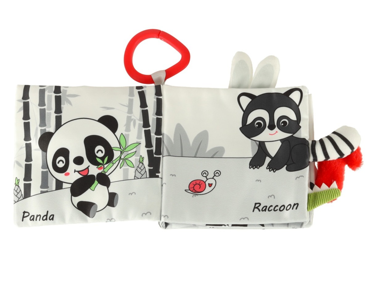 Sensoorne pehmest kangast raamat – öökull, lehed panda ja rakuniga