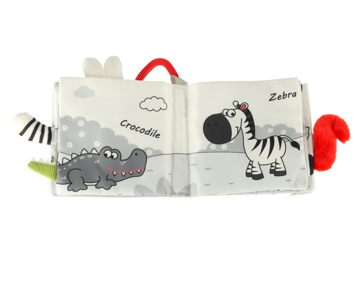 Sensoorne pehmest kangast raamat – öökull, krokodill ja zebra