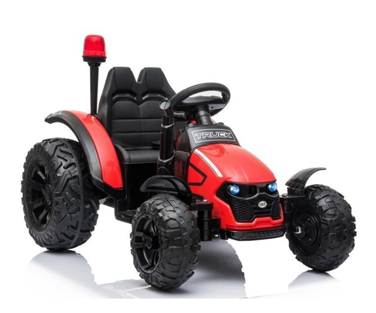 Elektriline traktor haagisega HZB-200 2x45W, kus on selgelt nähtavad rattad ja juhtseade.