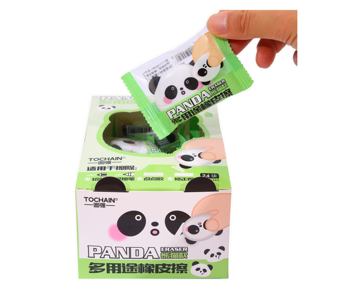 Panda kujuline kustutuskumm valgel taustal