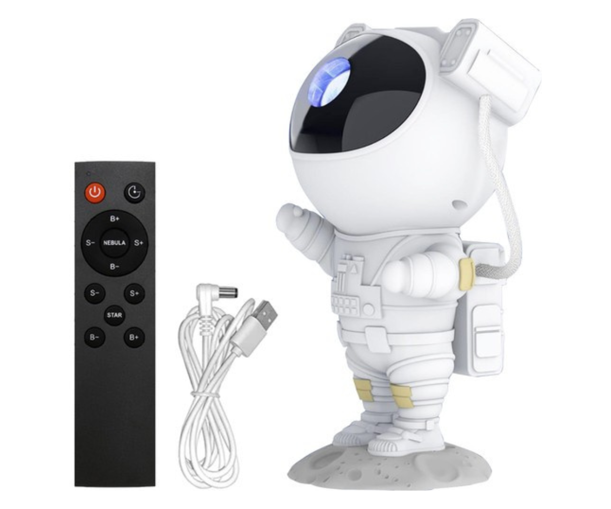 LED öölamp ja täheprojektor lastele 23cm – Astronaut + pult