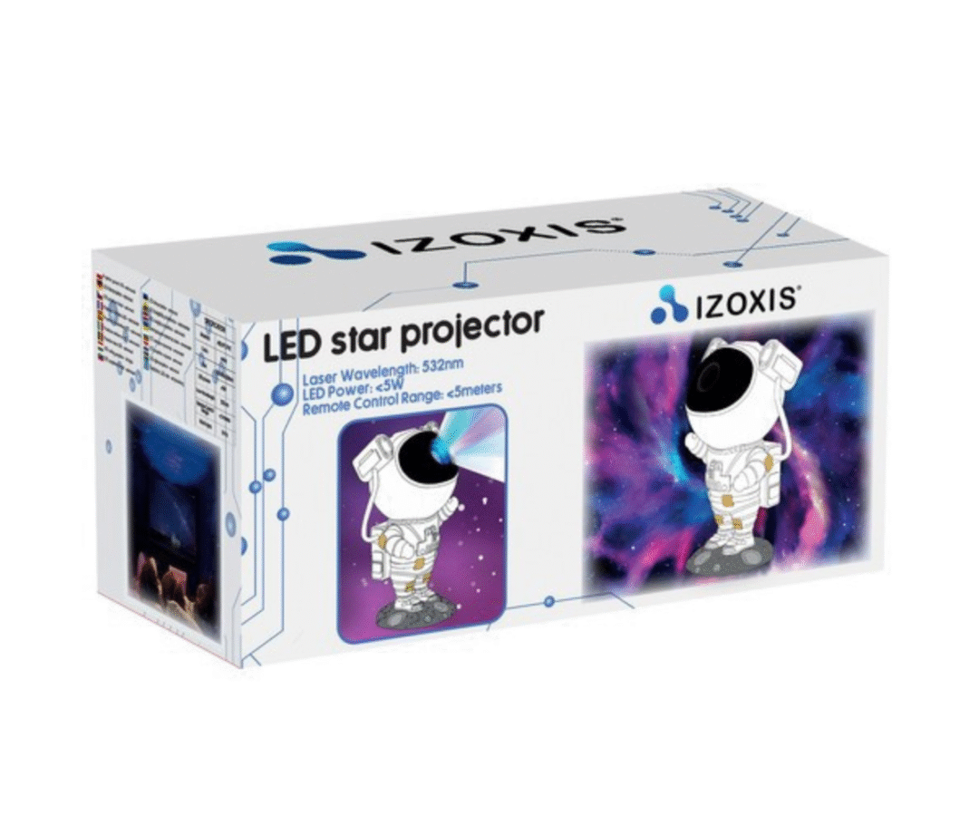 LED öölamp ja täheprojektor lastele 23cm – Astronaut + pult