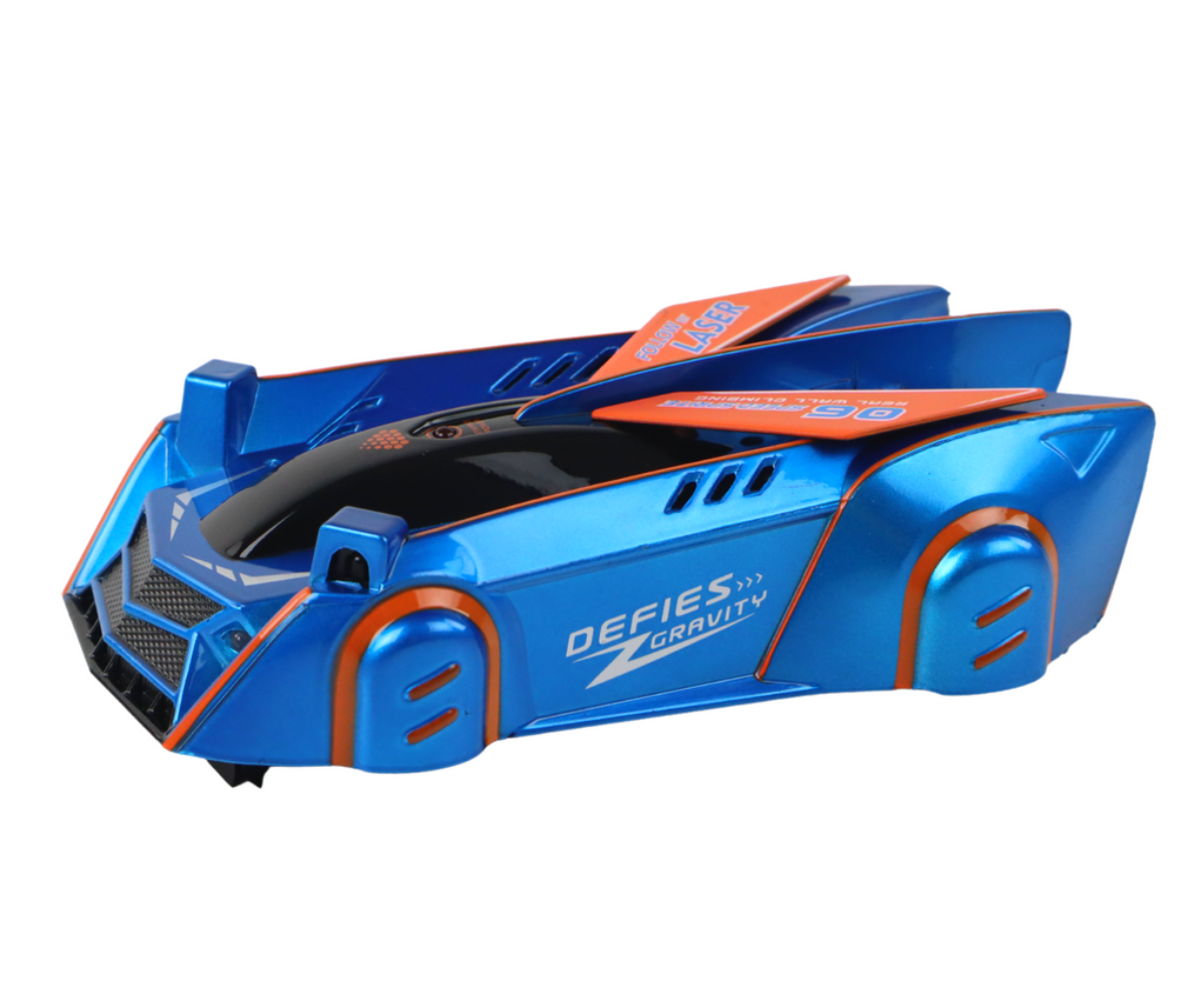 Seintel ja laes sõitev sportauto laserjuhtimisega - sinine