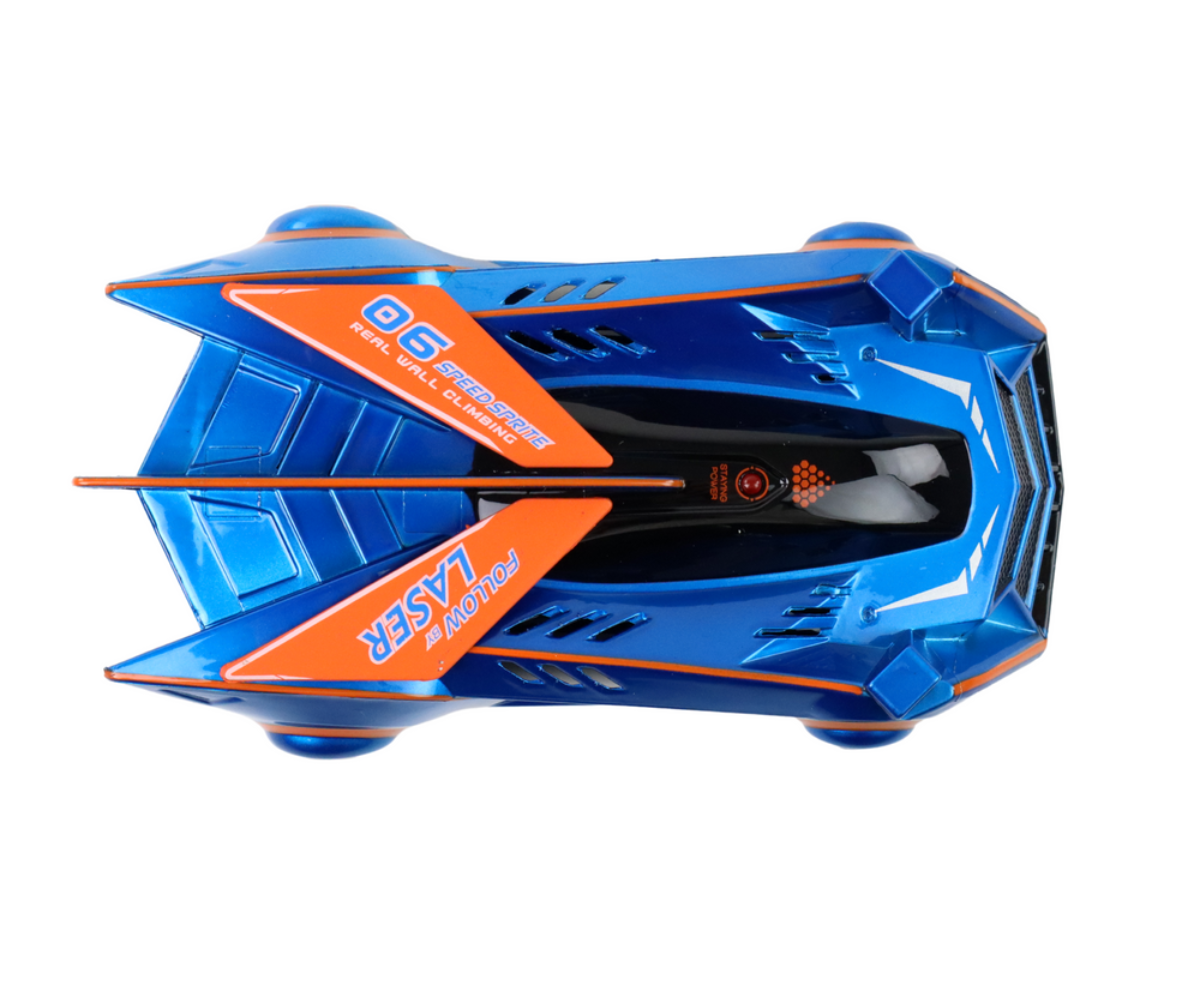 Seintel ja laes sõitev sportauto laserjuhtimisega - sinine