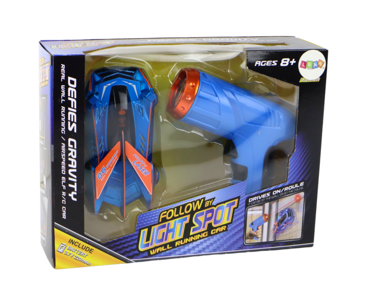 Seintel ja laes sõitev sportauto laserjuhtimisega - sinine