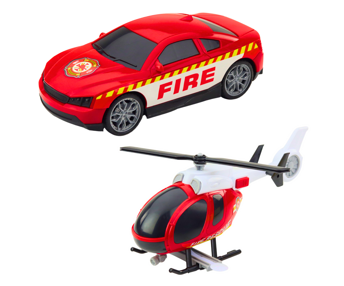 Laste mängukomplekt – suur päästeauto, helikopter ja väiksem päästeauto