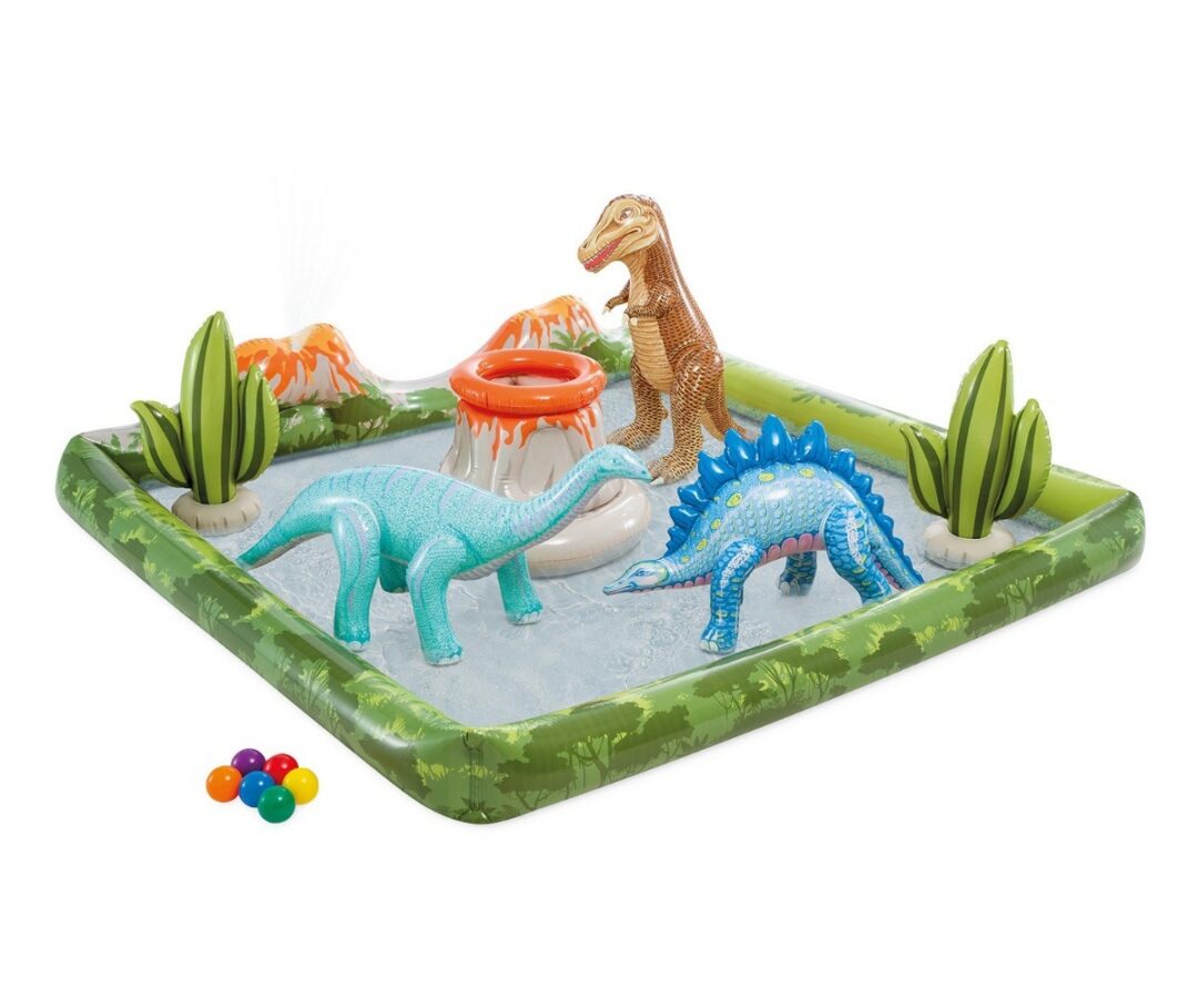 Täispuhutav mänguväljak Intex 56132 – jurassic stiilis, kaunistatud dino-dega ja purskkaevuga.