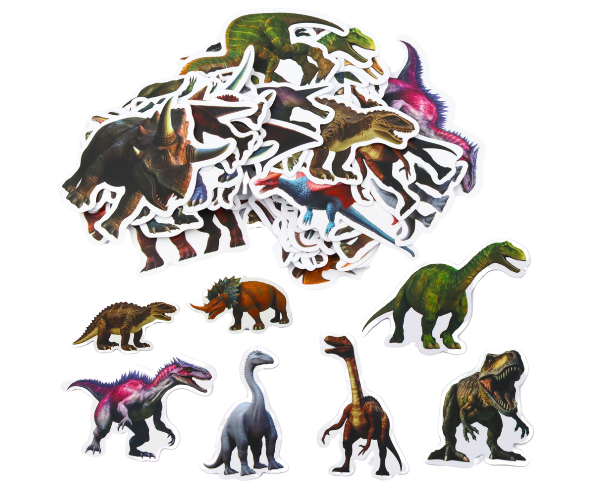 realistlikud dinosaurusekleebised lastele – 50 tk komplektis