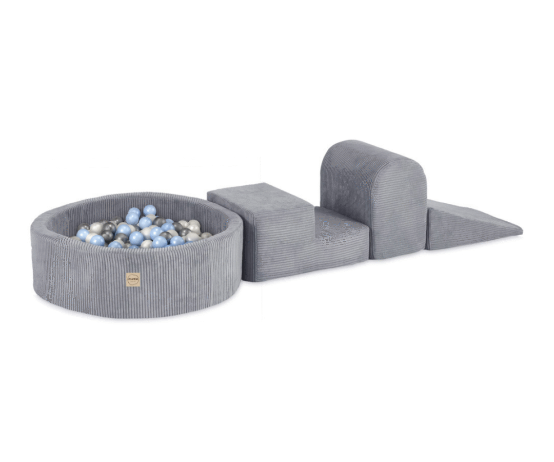 Pehme mängukomplekt 3-osaline + pallimeri 90x30 cm + 200 palli – hall velvet