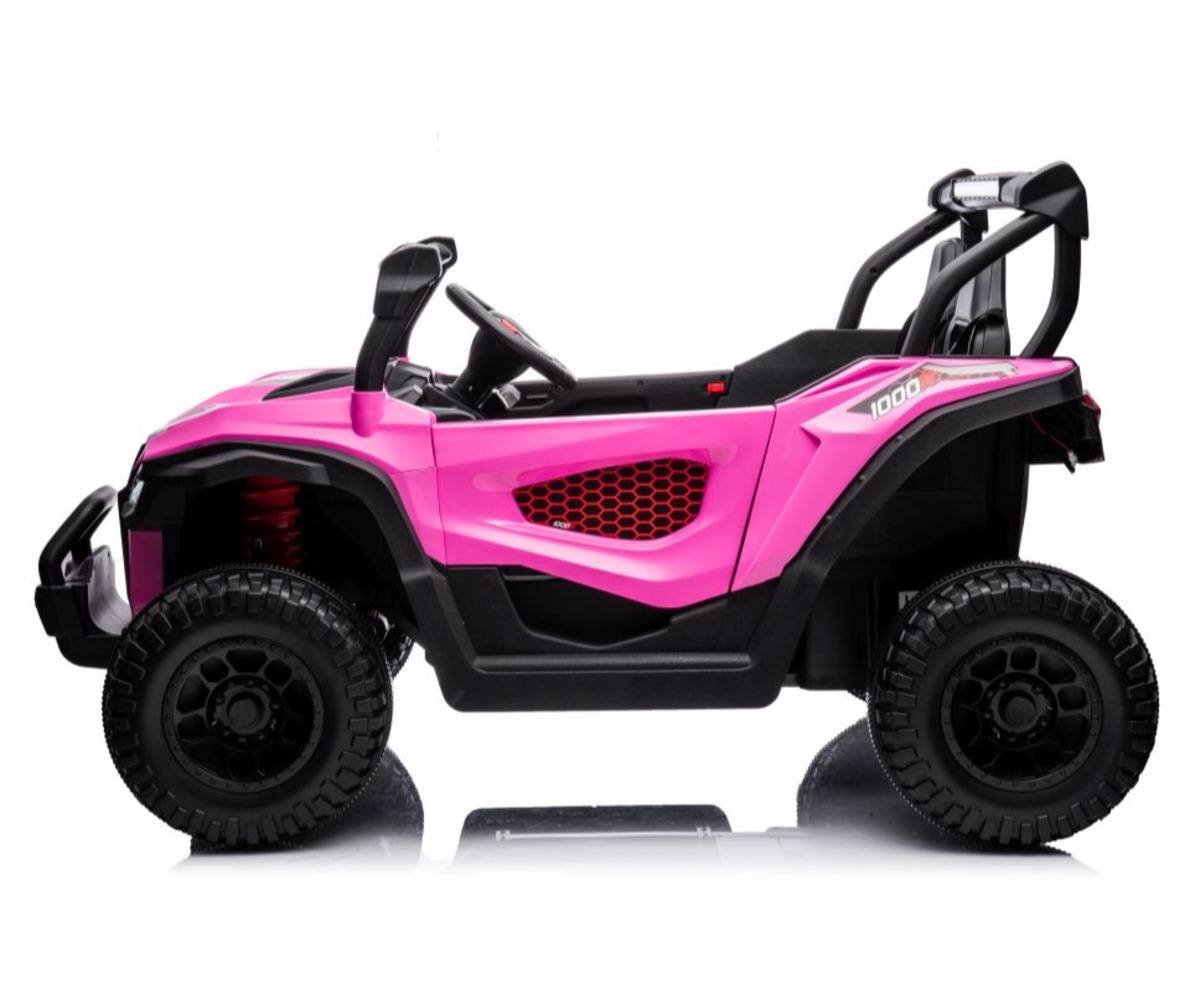 Laste elektriline sõiduk S618 4x45W – roosa, külgvaade, näidates auto sportlikku välimust.