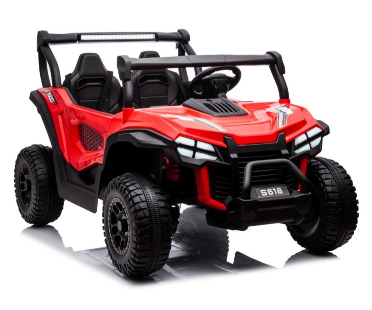 Laste elektriline sõiduk S618 4x45W – punane esiosa detailne vaade.