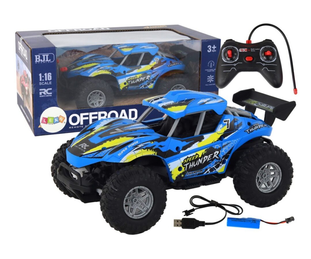 Kaugjuhitav mänguauto Off-Road sinine suures plaanis