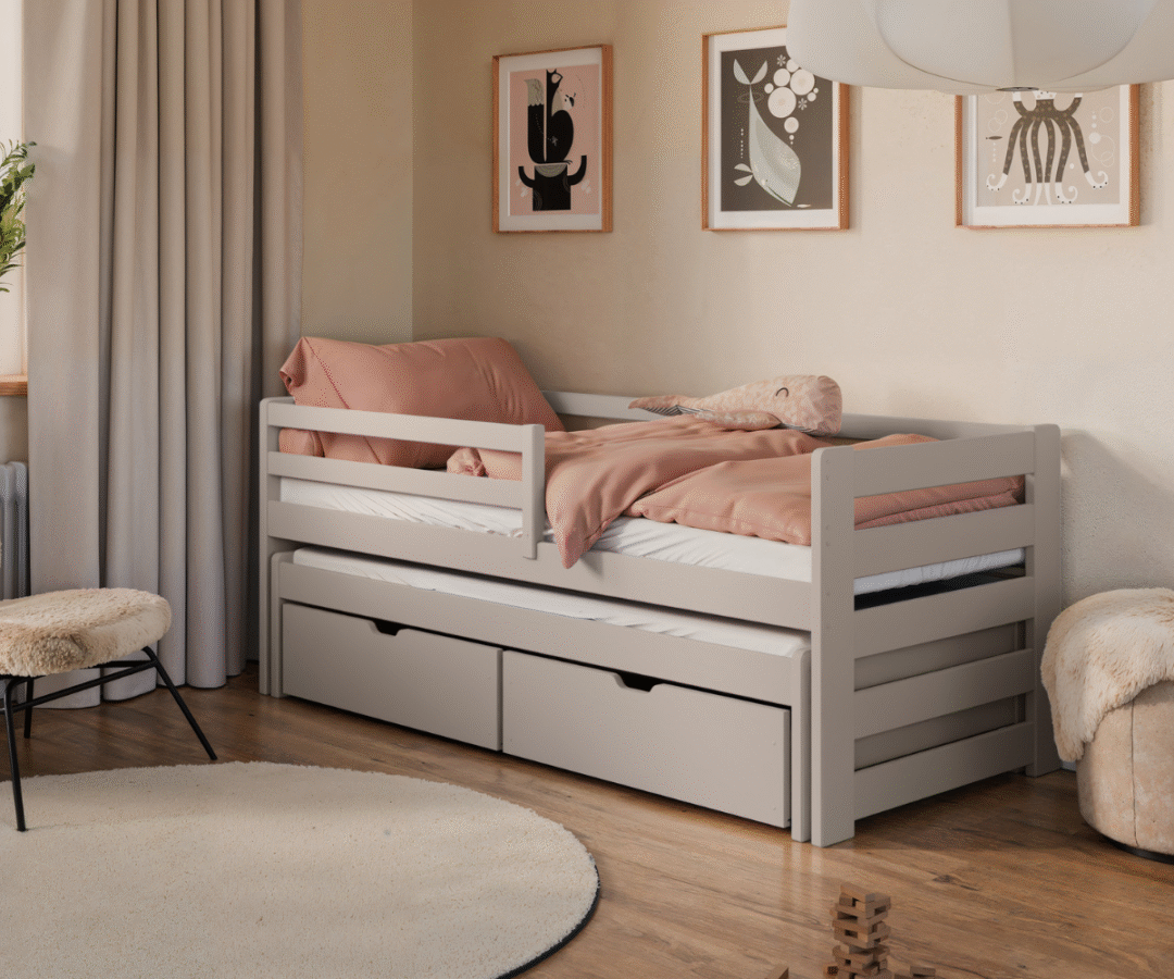 Kahekohaline lastevoodi sahtlitega Senso 90x200cm oliiviroheline
