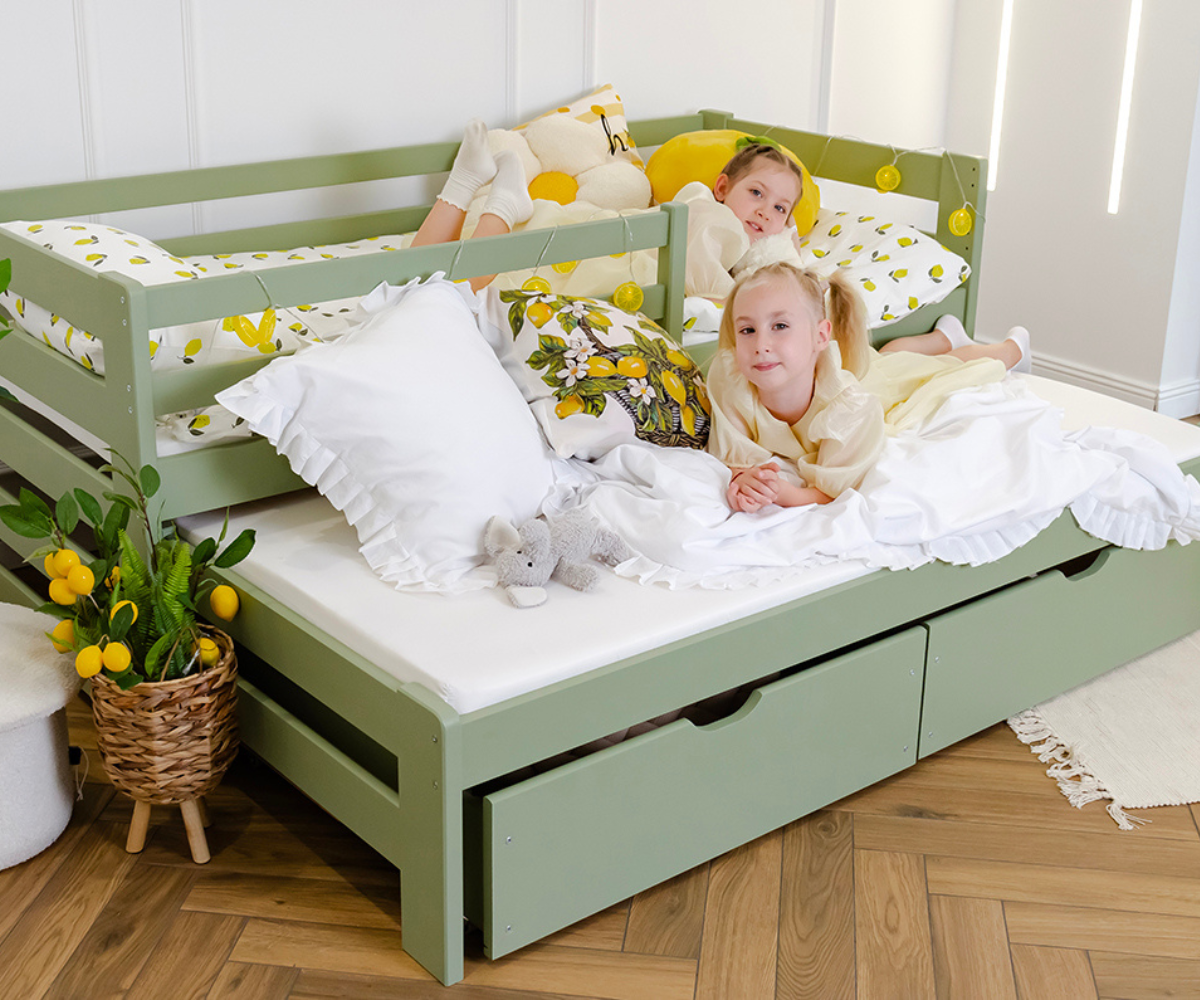 Kahekohaline lastevoodi sahtlitega Senso 90x200cm oliiviroheline 6