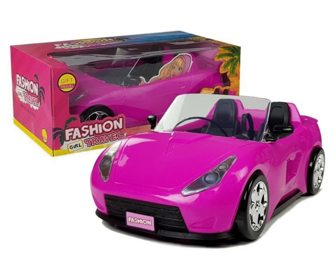 Roosa nukuauto kabriolett Barbie stiilis