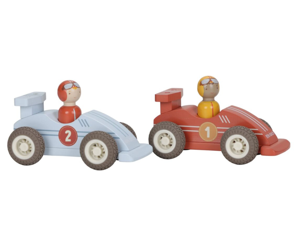 Little Dutch puidust võidusõiduautod tagasitõmmatava mehhanismiga