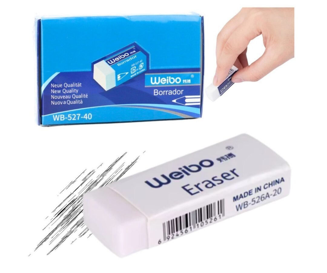 Kustutuskumm Weibo 3.5cm - valge, näidatud pakendiga