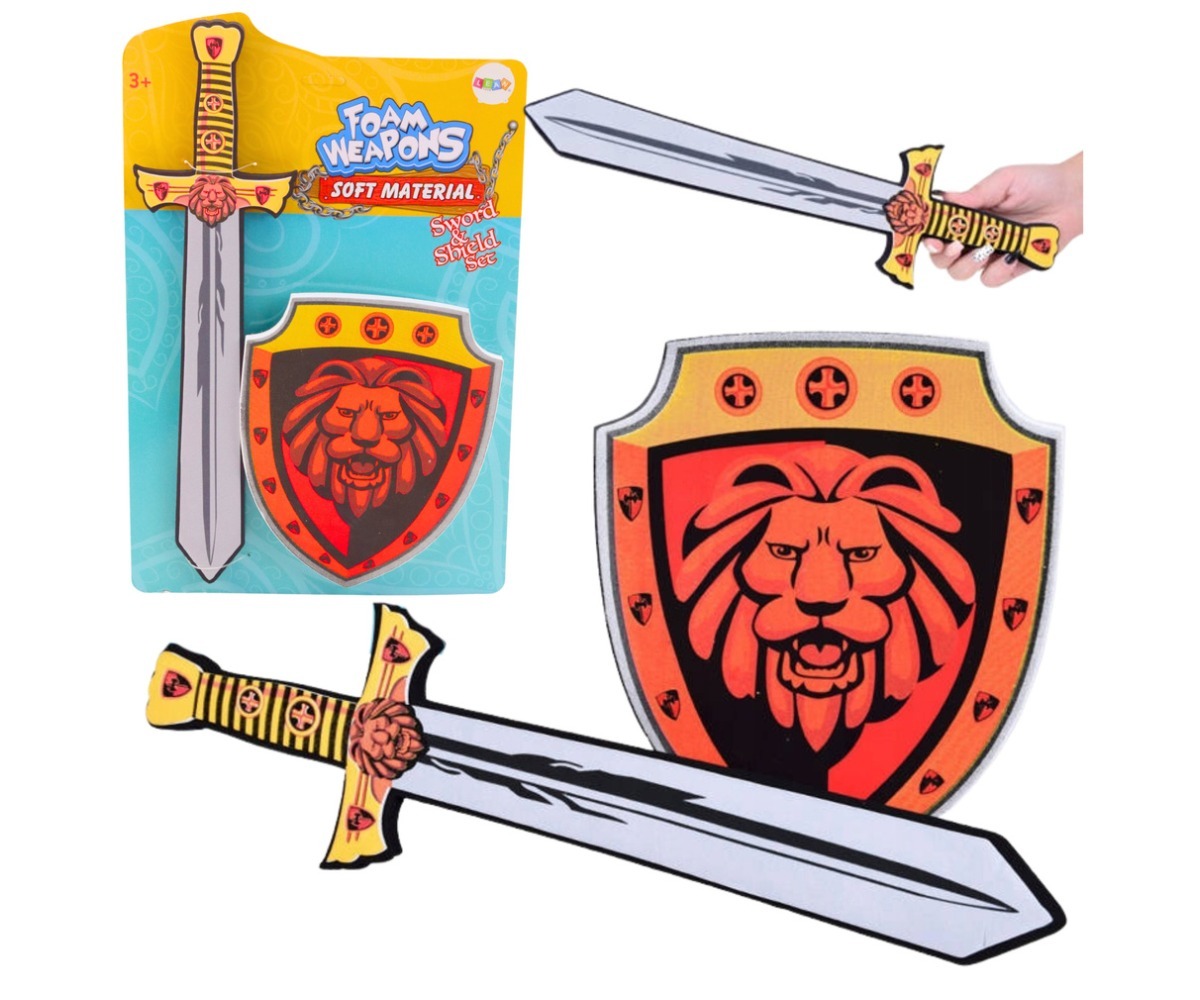 Rüütlikomplekt kilbi ja mõõgaga – lõviembleemiga, pehme materjal ja elav värviline disain