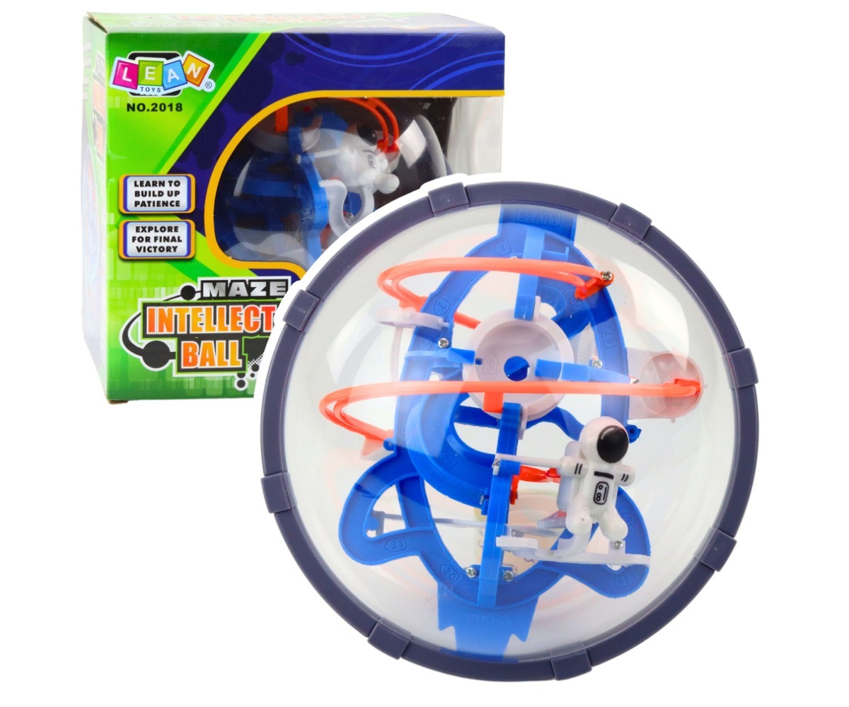 Suur 3D labürintpall 18cm osavusmäng, millel on värvikas labürint ja astronaut.