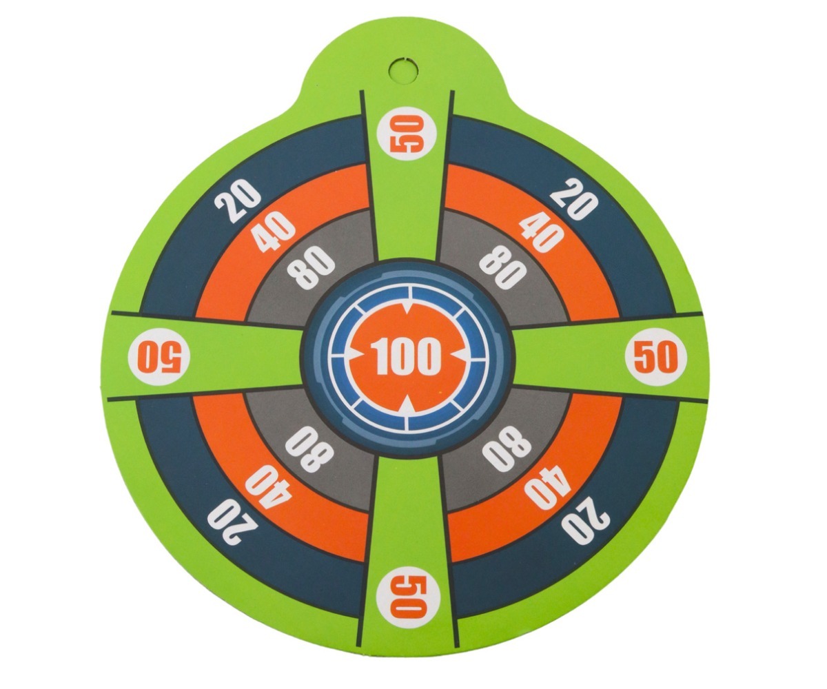 Sihtmärk, mis on mõeldud revolver vahtkassettide ja geelkuulidega mängimiseks, energiat täis tänu värvilisele kujundusele.