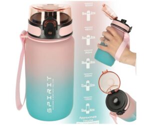 Veepudel mõõduga 600ml – roosa-sinine, avatud kaanega, mõõtkavad pudelil