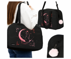 Kruzzel kooli õlakott musta ja roosa mustriga