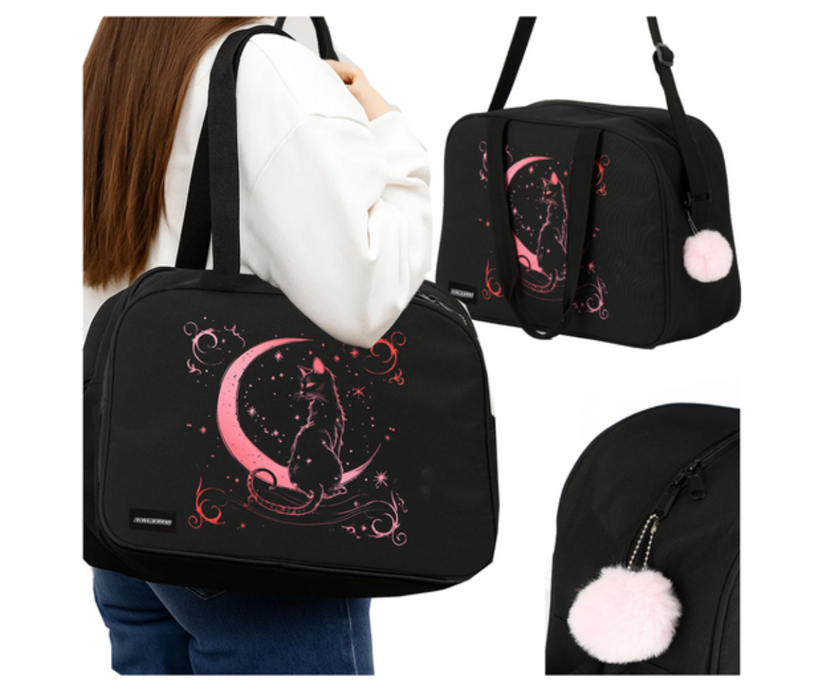 Kruzzel kooli õlakott musta ja roosa mustriga