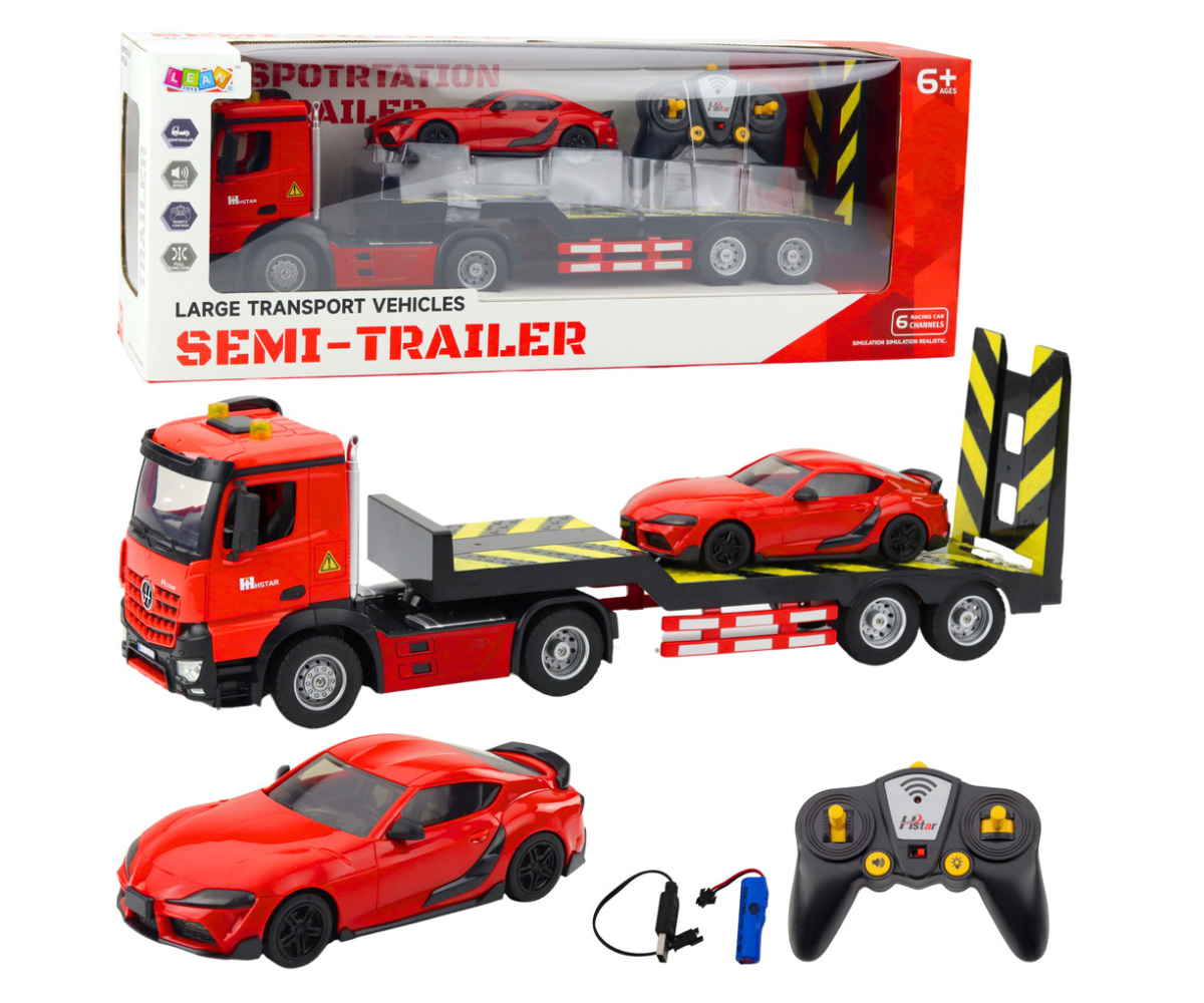 RC autovedaja punase sportautoga