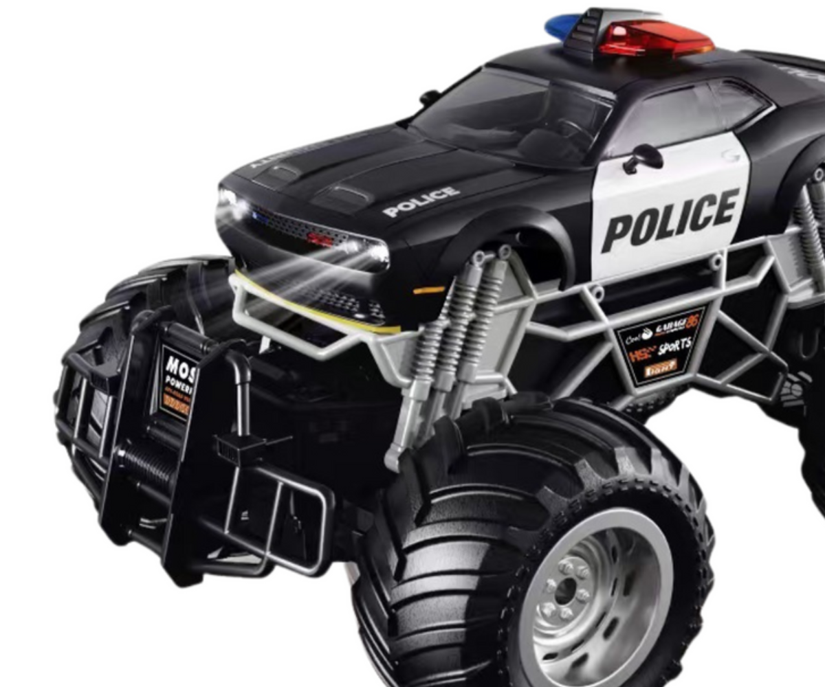 RC politsei maastikuauto suurte rataste ja vedrustusega