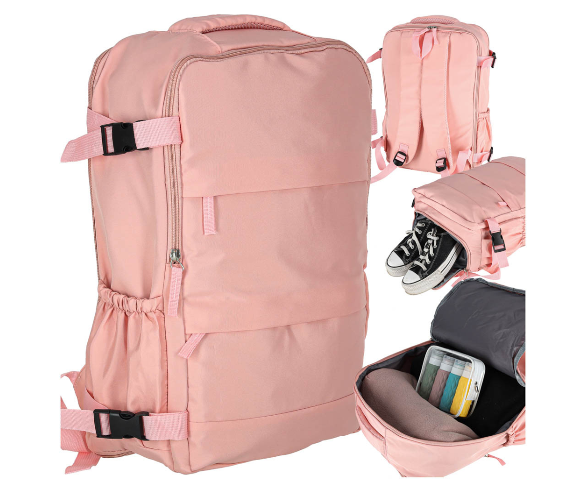 Roosa reisiseljakott kolme sahtliga 45x30 cm