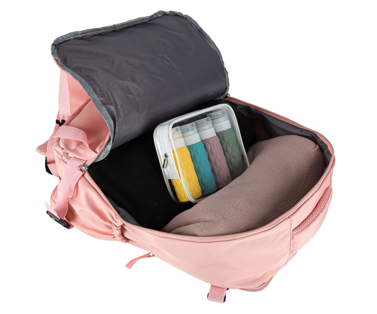 Roosa seljakott kolme sahtliga ja küljetaskutega