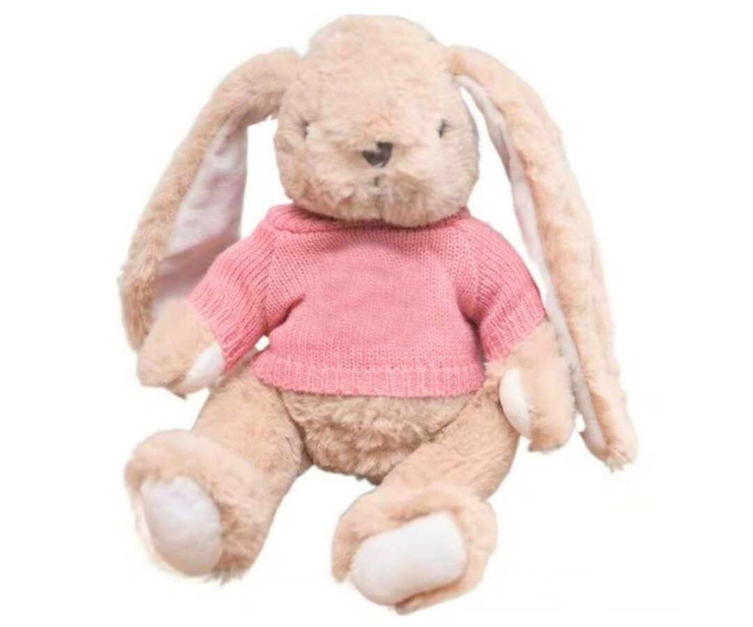 Pehme jänku kaisunukk roosas kampsunis, 22 cm pikk