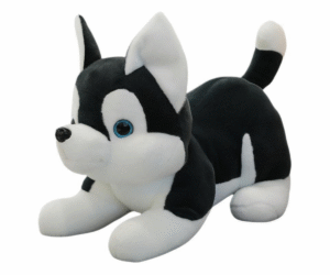 Pehme kaisukas Husky koer must ja valge 30cm, armas ja pehme mänguasi.