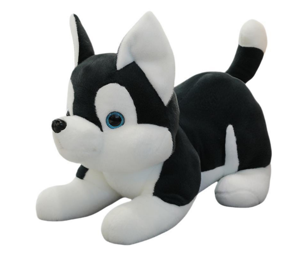 Pehme kaisukas Husky koer must ja valge 30cm, armas ja pehme mänguasi.
