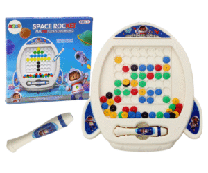Magnettahvel Space Rocket, mis soodustab loovust ja mängimist, koos värviliste magnetitega.
